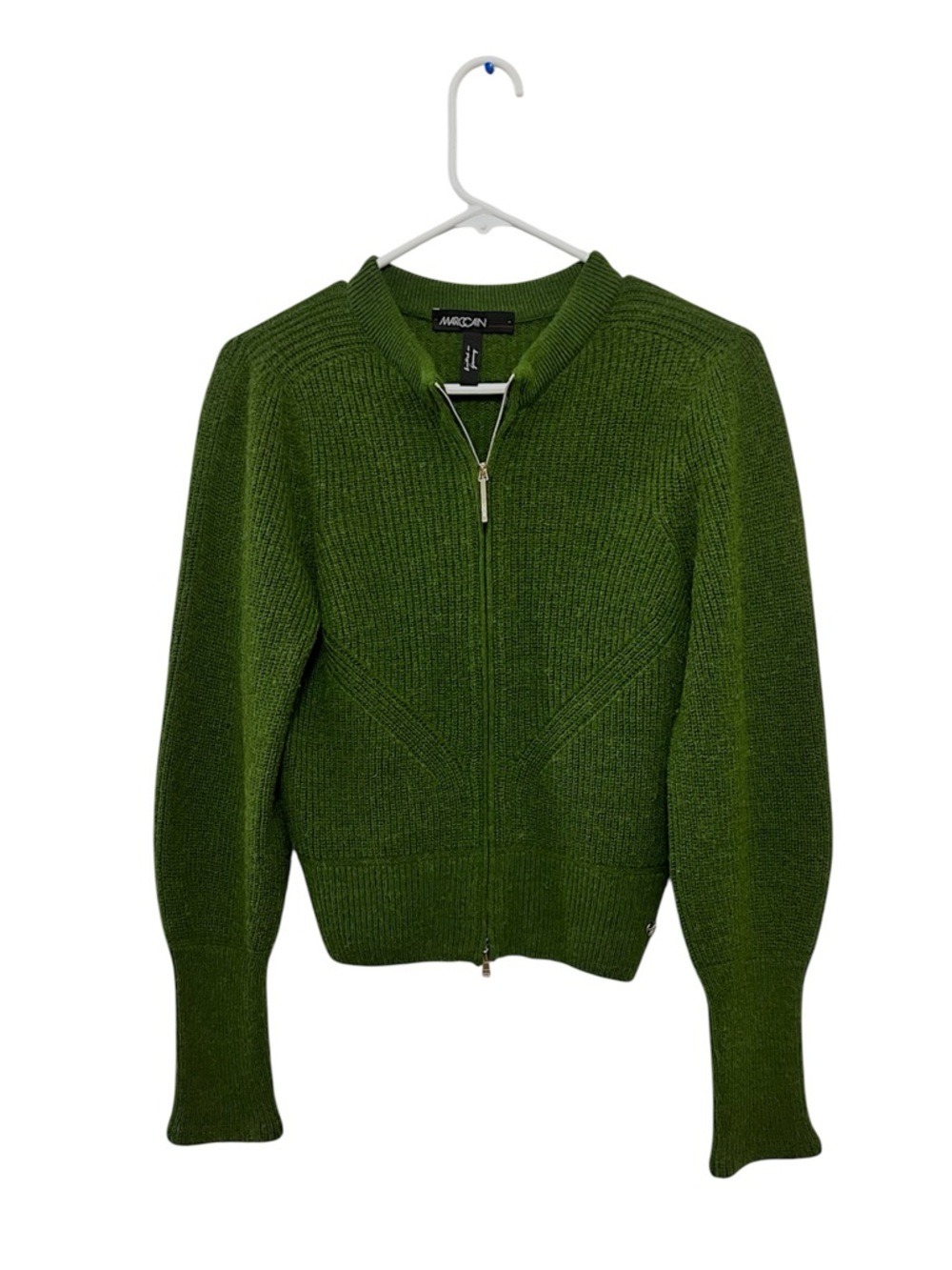 Marc Cain Green Ribbed Zip-Up Cardigan Sweater Size N2 (US 4) - Made in Germany